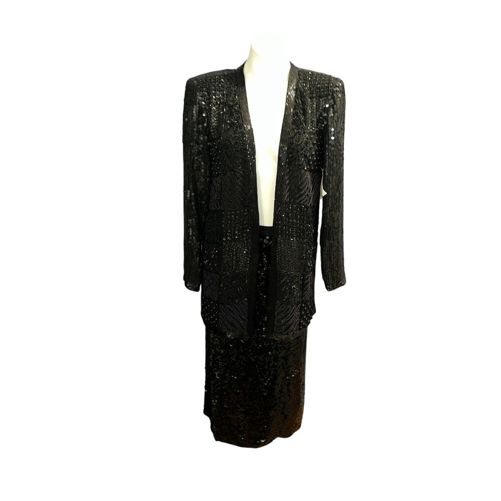 Niteline women’s 100% silk sequins beaded black blazer unknown sequins skirt